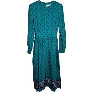 Vintage California Girl Maxi Dress 80s Long Sleeve Belted Turquoise 12